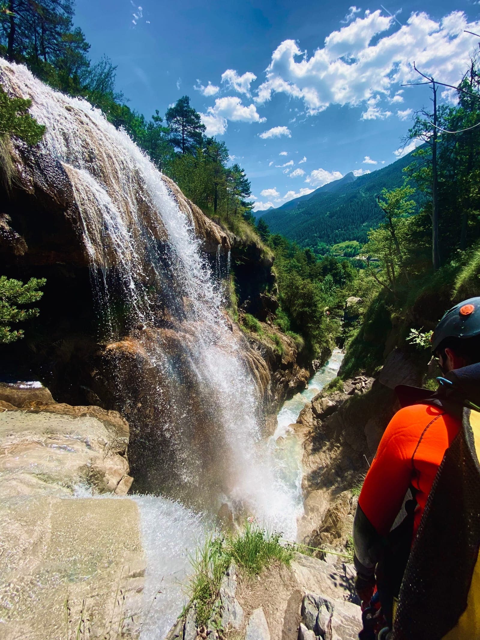 Tall rappel in a waterfall, Cascades de Costeplane, Méolans-Revel