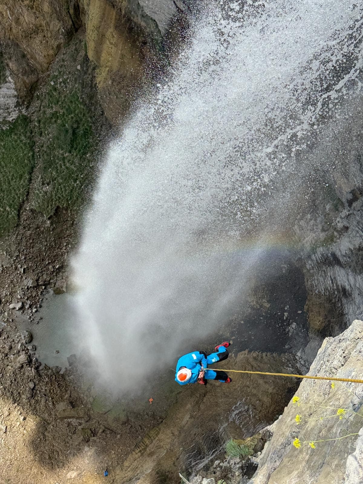 Rappel descent in a waterfall, Ubaye canyoning